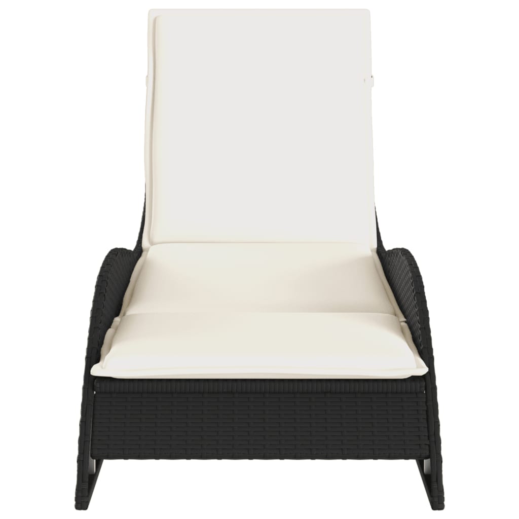 Lettino Prendisole con Cuscino Nero 60x205x73 cm in Polyrattan