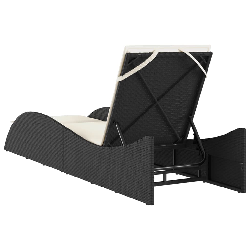 Sun lounger with black cushion 60x205x73 cm in polyrattan
