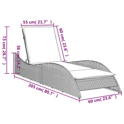 Sun lounger with black cushion 60x205x73 cm in polyrattan