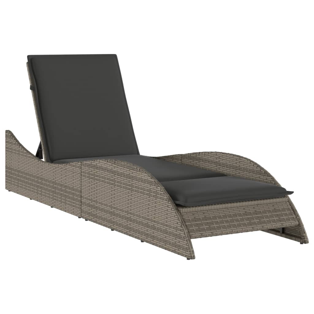 Sun Lounger with Gray Cushion 60x205x73 cm Polyrattan