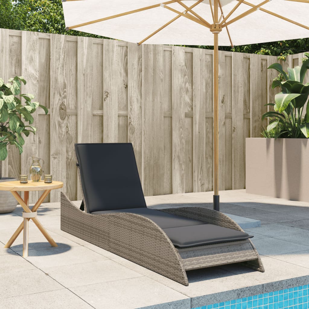 Sun Lounger with Gray Cushion 60x205x73 cm Polyrattan