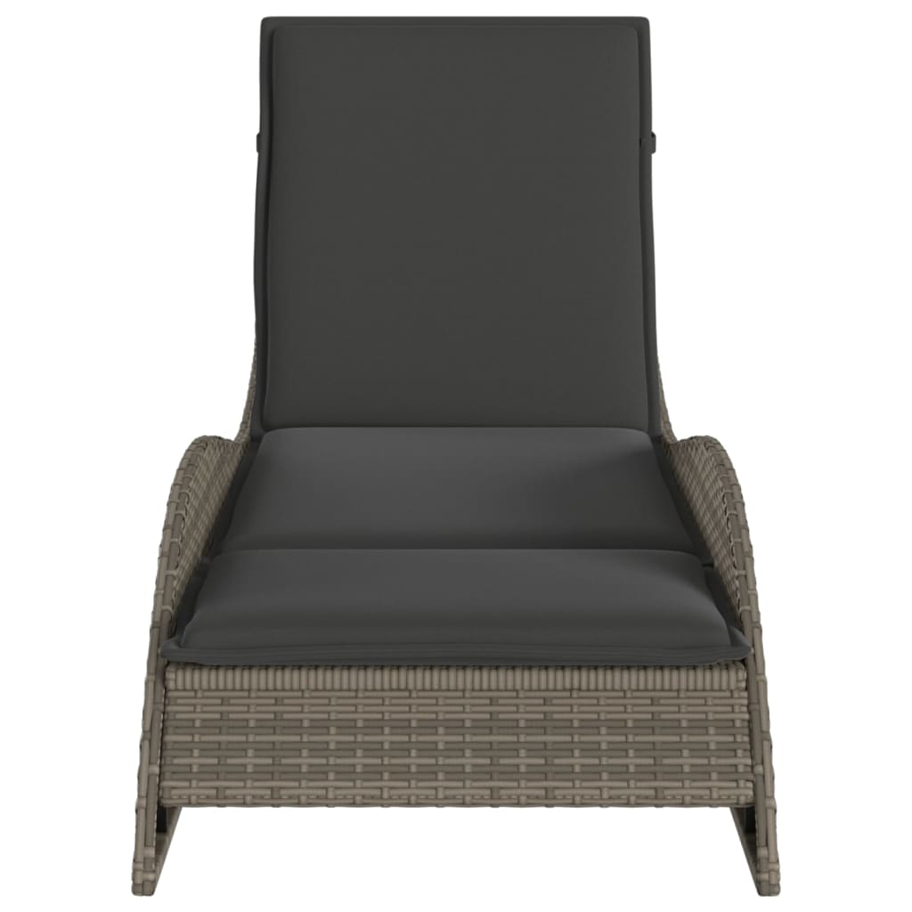 Sun Lounger with Gray Cushion 60x205x73 cm Polyrattan