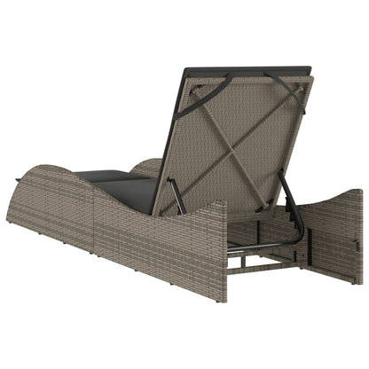 Sun Lounger with Gray Cushion 60x205x73 cm Polyrattan