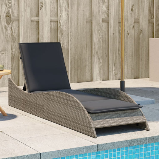 Sun Lounger with Gray Cushion 60x205x73 cm Polyrattan