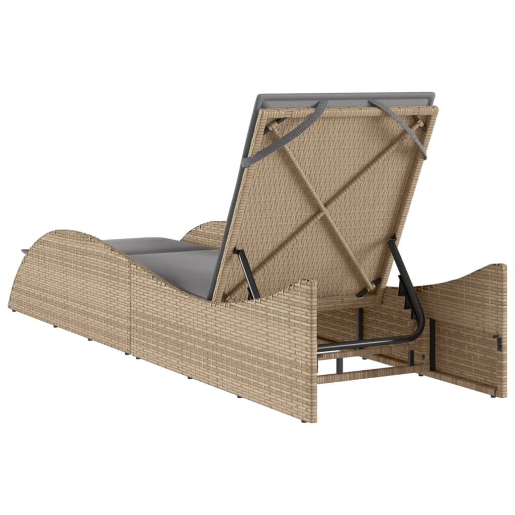 Lettino Prendisole con Cuscino Beige 60x205x73 cm in Polyrattan