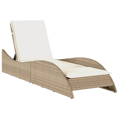 Sun lounger with Beige Cushion 60x205x73 cm in Polyrattan