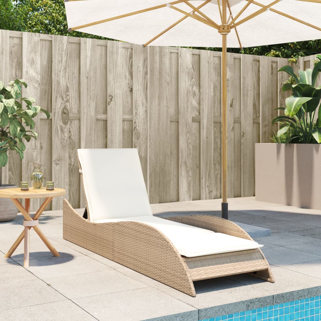 Sun lounger with Beige Cushion 60x205x73 cm in Polyrattan