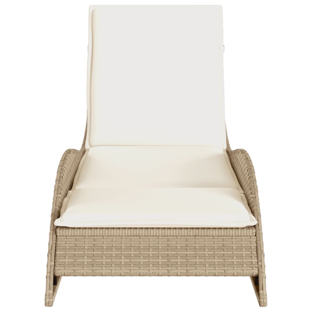 Sun lounger with Beige Cushion 60x205x73 cm in Polyrattan