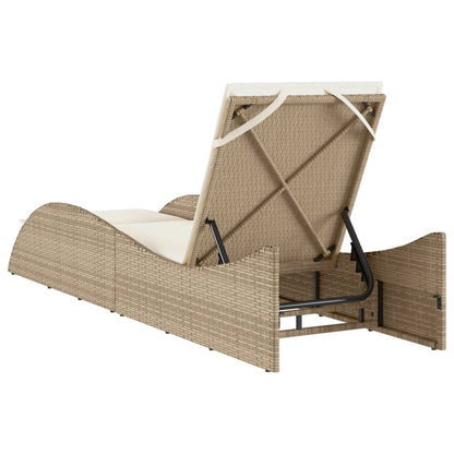 Sun lounger with Beige Cushion 60x205x73 cm in Polyrattan