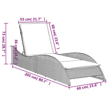 Sun lounger with Beige Cushion 60x205x73 cm in Polyrattan