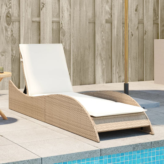 Sun lounger with Beige Cushion 60x205x73 cm in Polyrattan