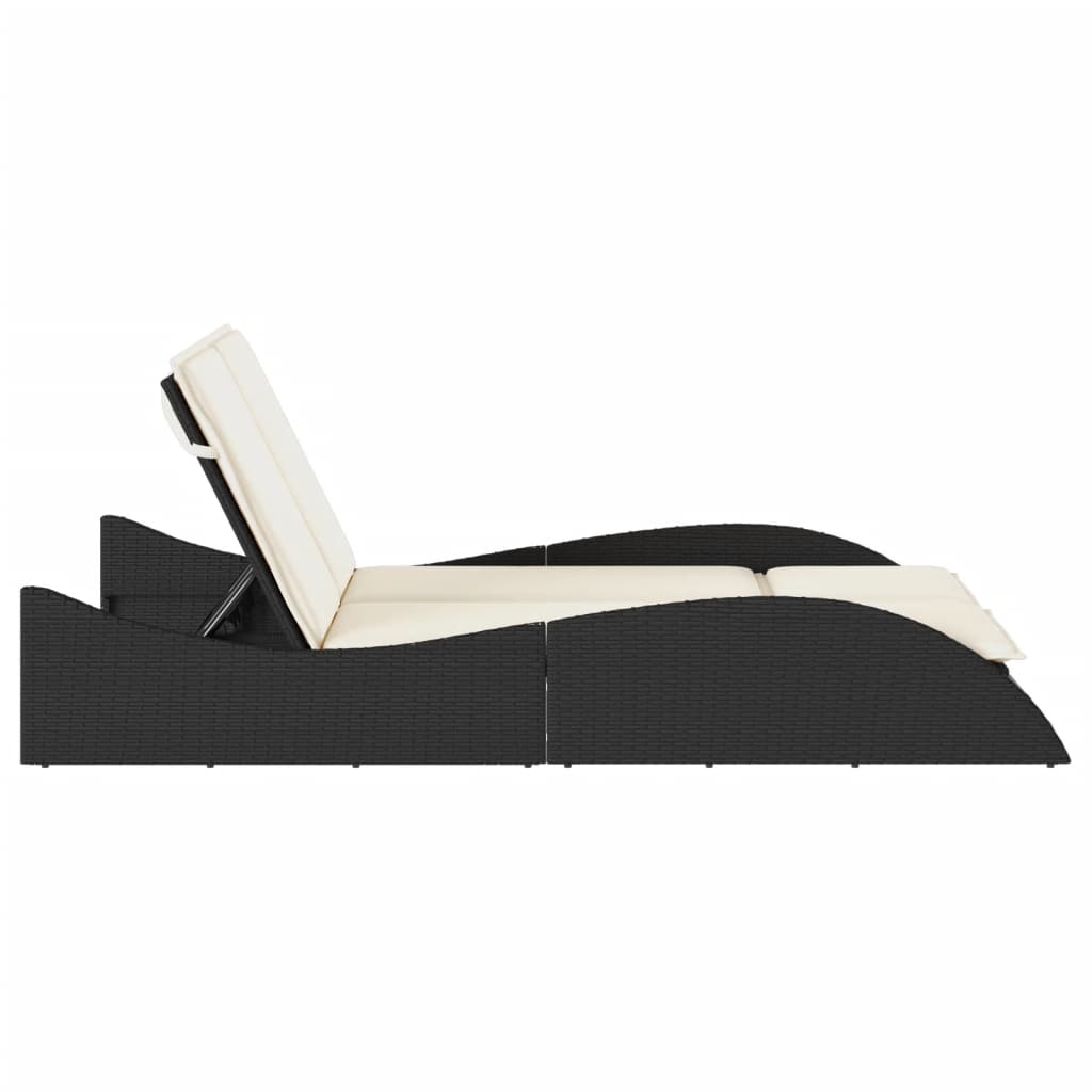 Black Sun Lounger with Cushions 114x205x73 cm in Polyrattan