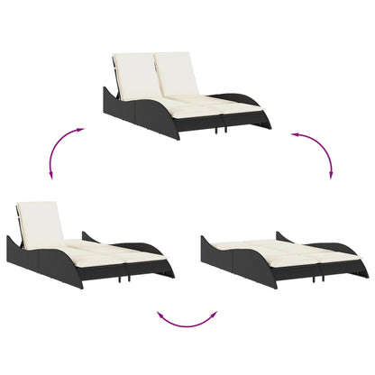 Black Sun Lounger with Cushions 114x205x73 cm in Polyrattan