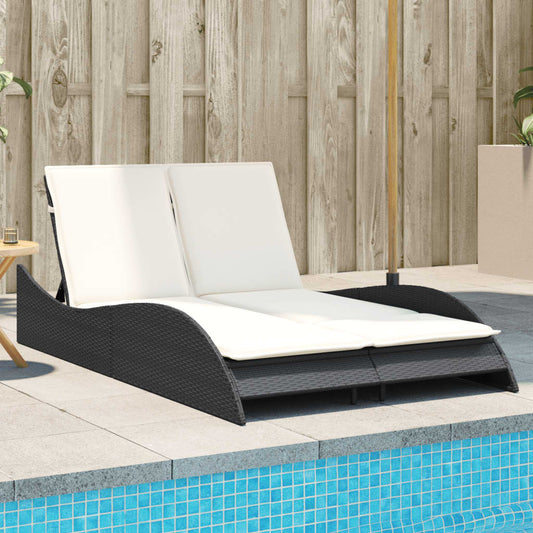 Black Sun Lounger with Cushions 114x205x73 cm in Polyrattan