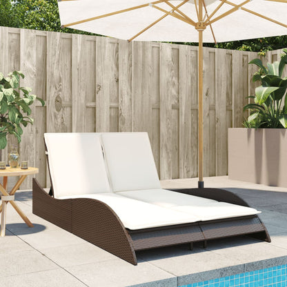 Sun Lounger with Brown Cushions 114x205x73 cm Polyrattan