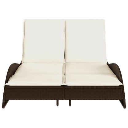 Sun Lounger with Brown Cushions 114x205x73 cm Polyrattan