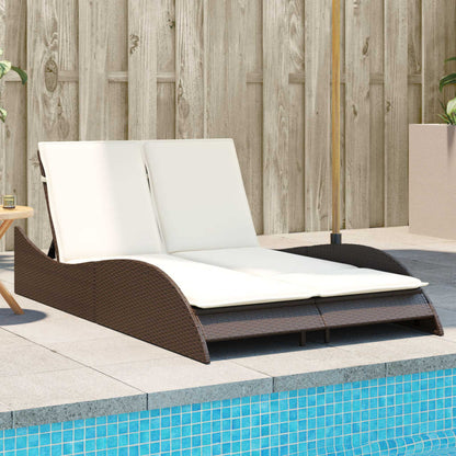 Sun Lounger with Brown Cushions 114x205x73 cm Polyrattan