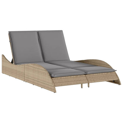 Sun Lounger with Beige Cushions 114x205x73 cm Polyrattan