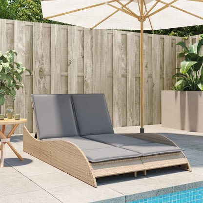 Sun Lounger with Beige Cushions 114x205x73 cm Polyrattan