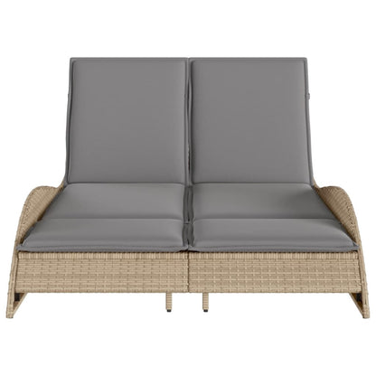 Sun Lounger with Beige Cushions 114x205x73 cm Polyrattan