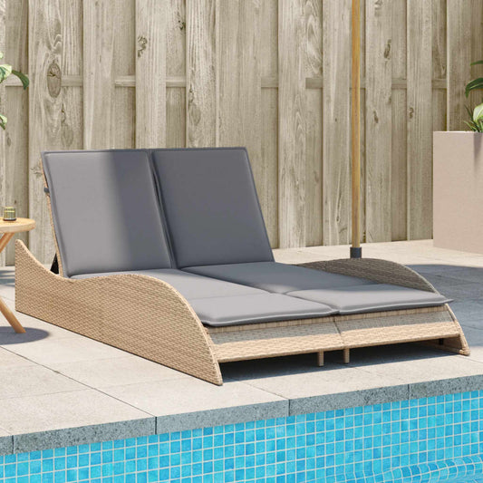 Sun Lounger with Beige Cushions 114x205x73 cm Polyrattan