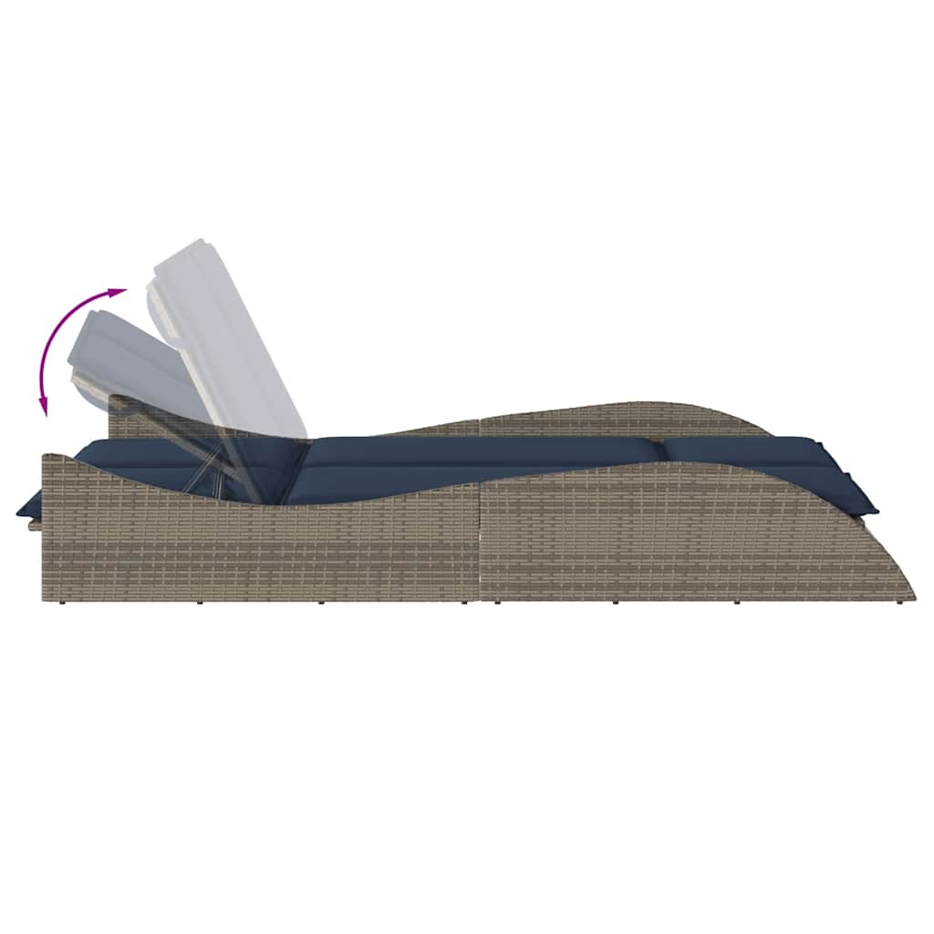 Lettino Prendisole con Cuscini Grigio 114x205x73 cm in Polyrattan