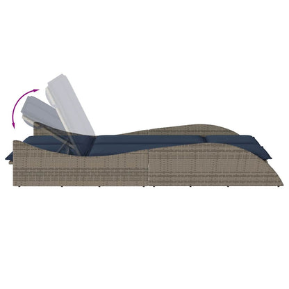 Lettino Prendisole con Cuscini Grigio 114x205x73 cm in Polyrattan