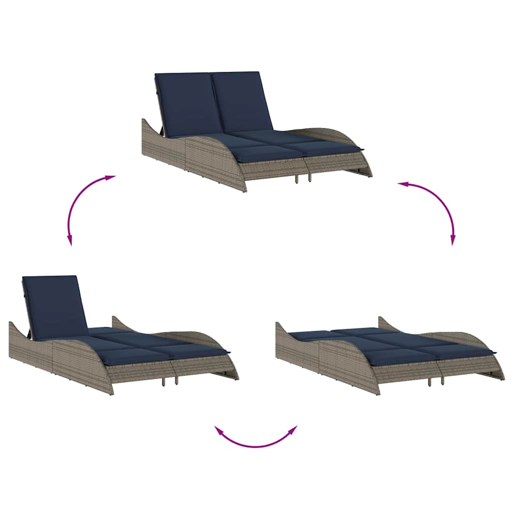 Lettino Prendisole con Cuscini Grigio 114x205x73 cm in Polyrattan