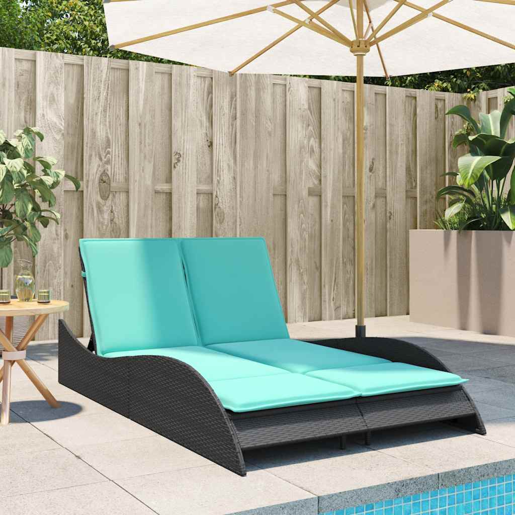 Lettino prendisole con cuscini nero 114x205x73 cm in polyrattan