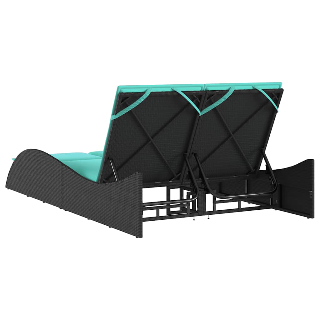 Lettino prendisole con cuscini nero 114x205x73 cm in polyrattan