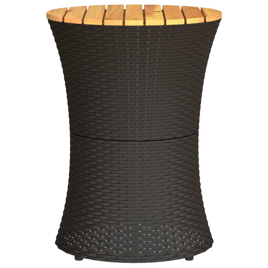 Tavolino Giardino Forma Tamburo Nero Polyrattan Legno Massello