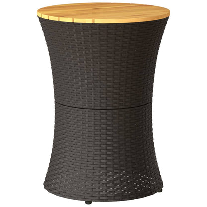 Tavolino Giardino Forma Tamburo Nero Polyrattan Legno Massello