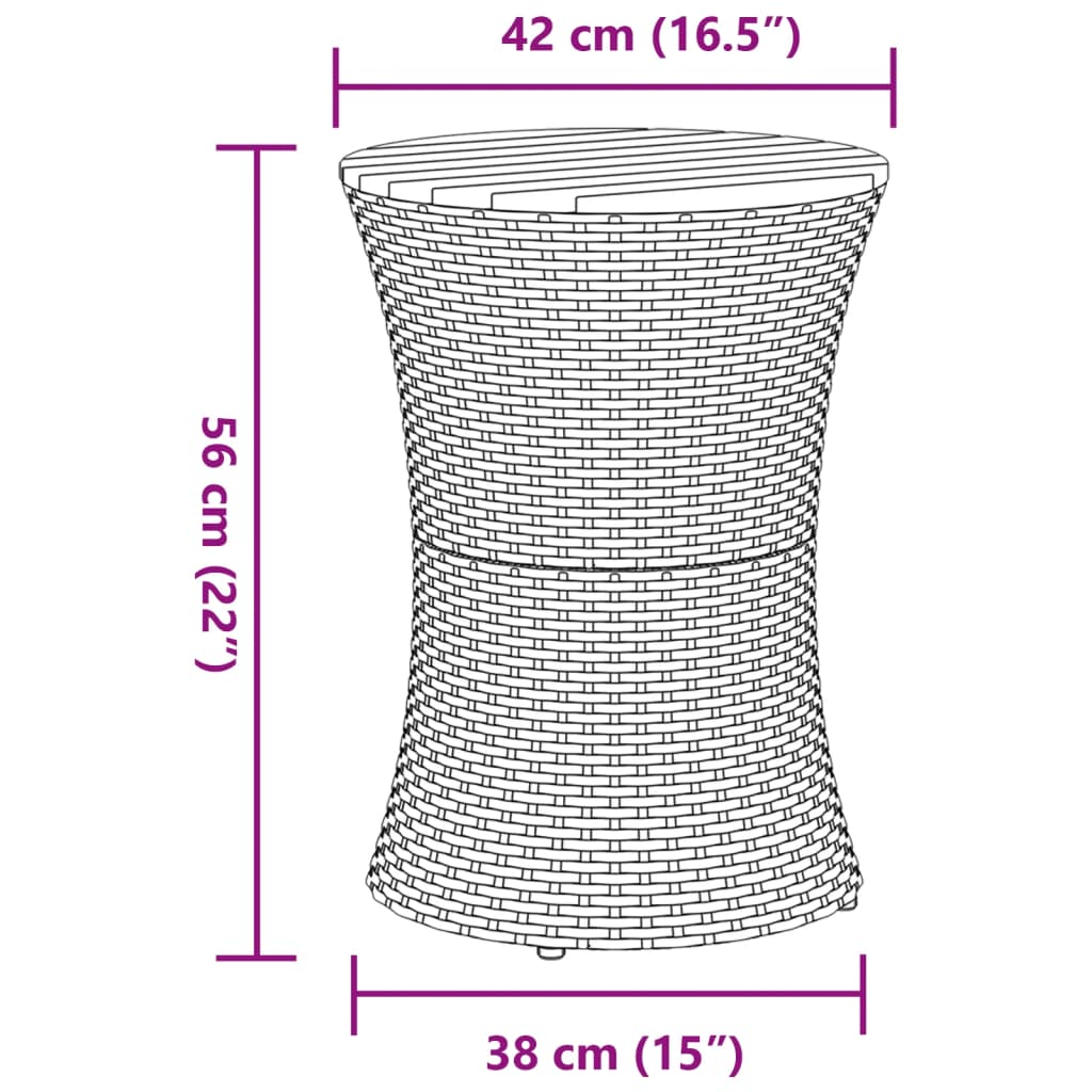 Tavolino Giardino Forma Tamburo Nero Polyrattan Legno Massello