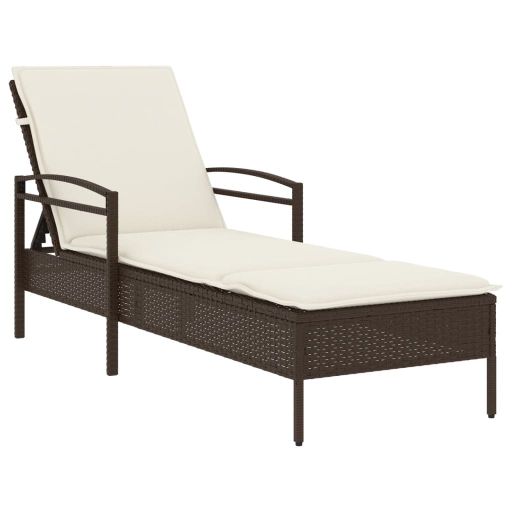 Sun lounger with brown cushion 63x200x81 cm Polyrattan