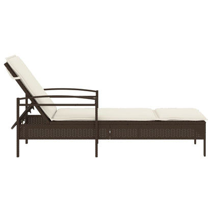 Sun lounger with brown cushion 63x200x81 cm Polyrattan