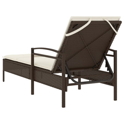 Sun lounger with brown cushion 63x200x81 cm Polyrattan