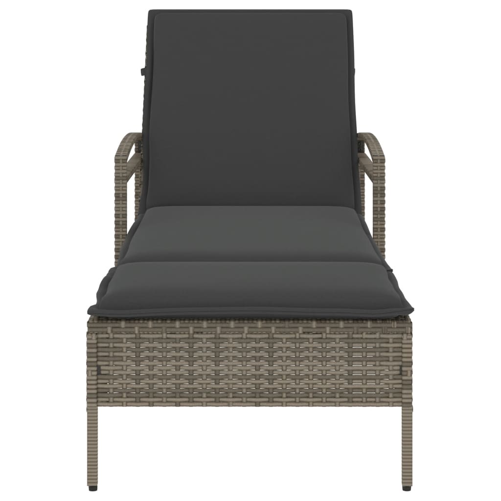 Lettino Prendisole con Cuscino Grigio 63x200x81 cm Polyrattan