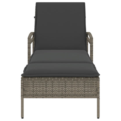 Sun Lounger with Gray Cushion 63x200x81 cm Polyrattan