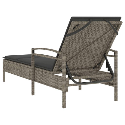 Sun Lounger with Gray Cushion 63x200x81 cm Polyrattan