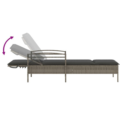 Sun Lounger with Gray Cushion 63x200x81 cm Polyrattan