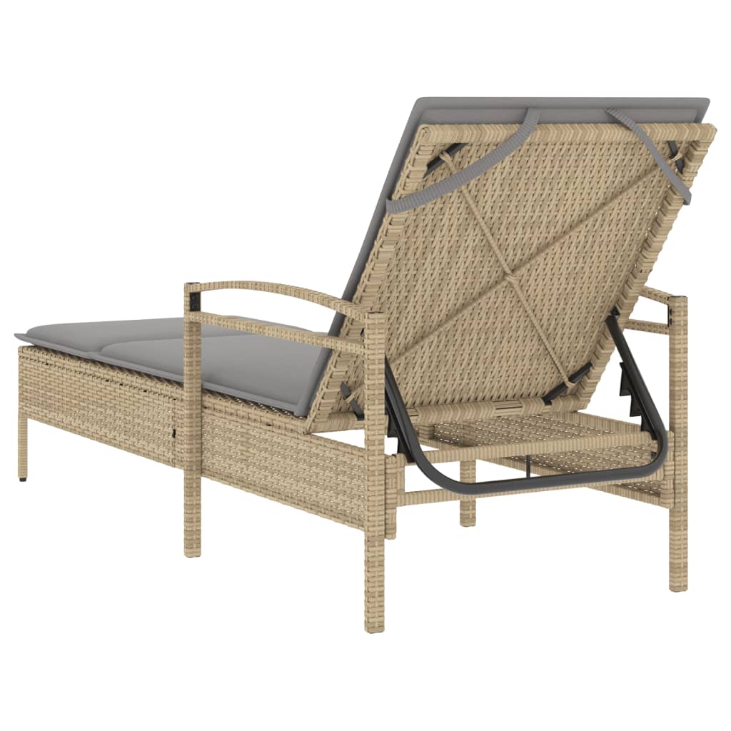 Lettino Prendisole con Cuscino Beige 63x200x81 cm in Polyrattan