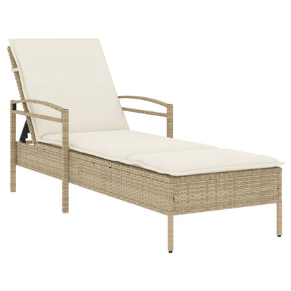 Sun lounger with Beige Cushion 63x200x81 cm in Polyrattan