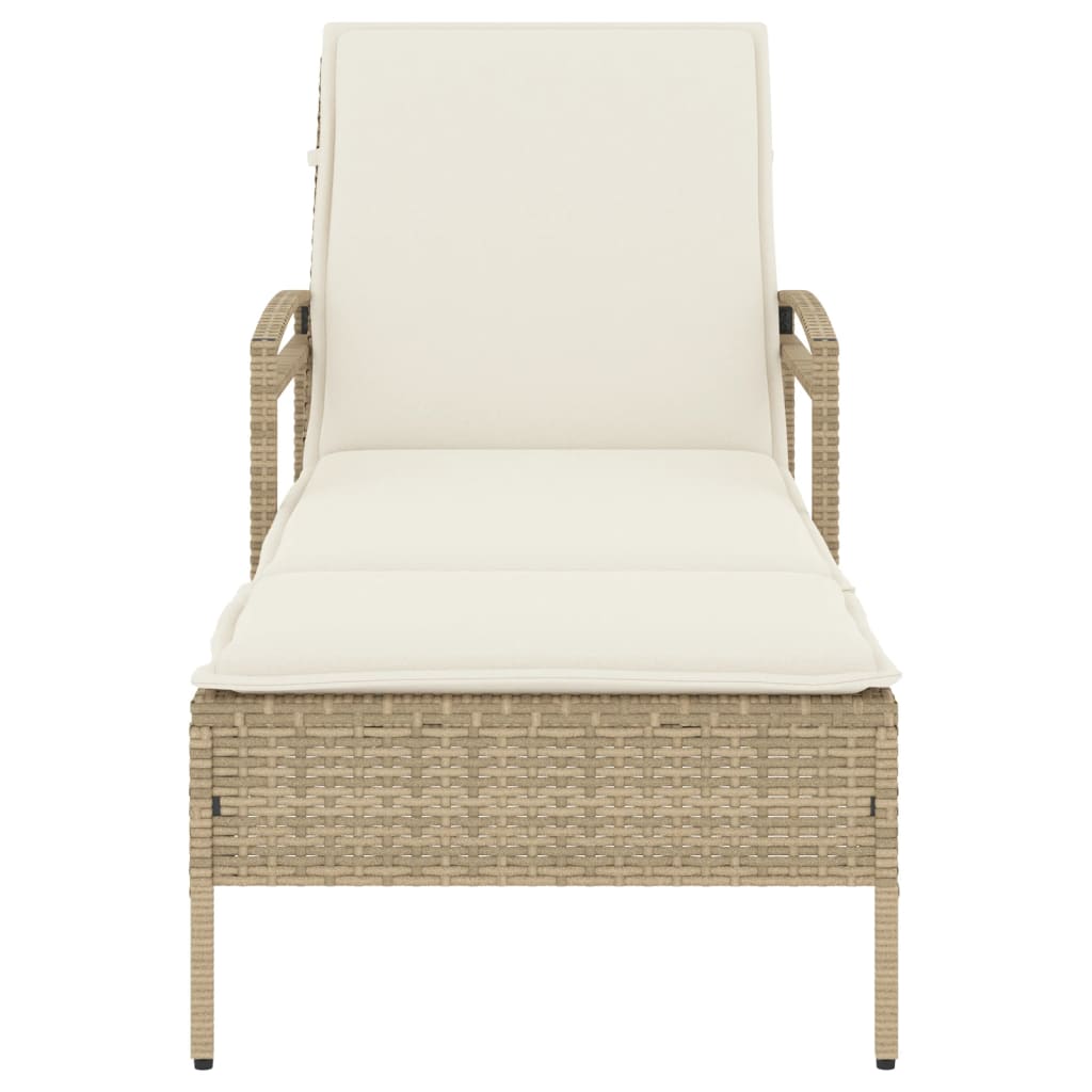 Sun lounger with Beige Cushion 63x200x81 cm in Polyrattan