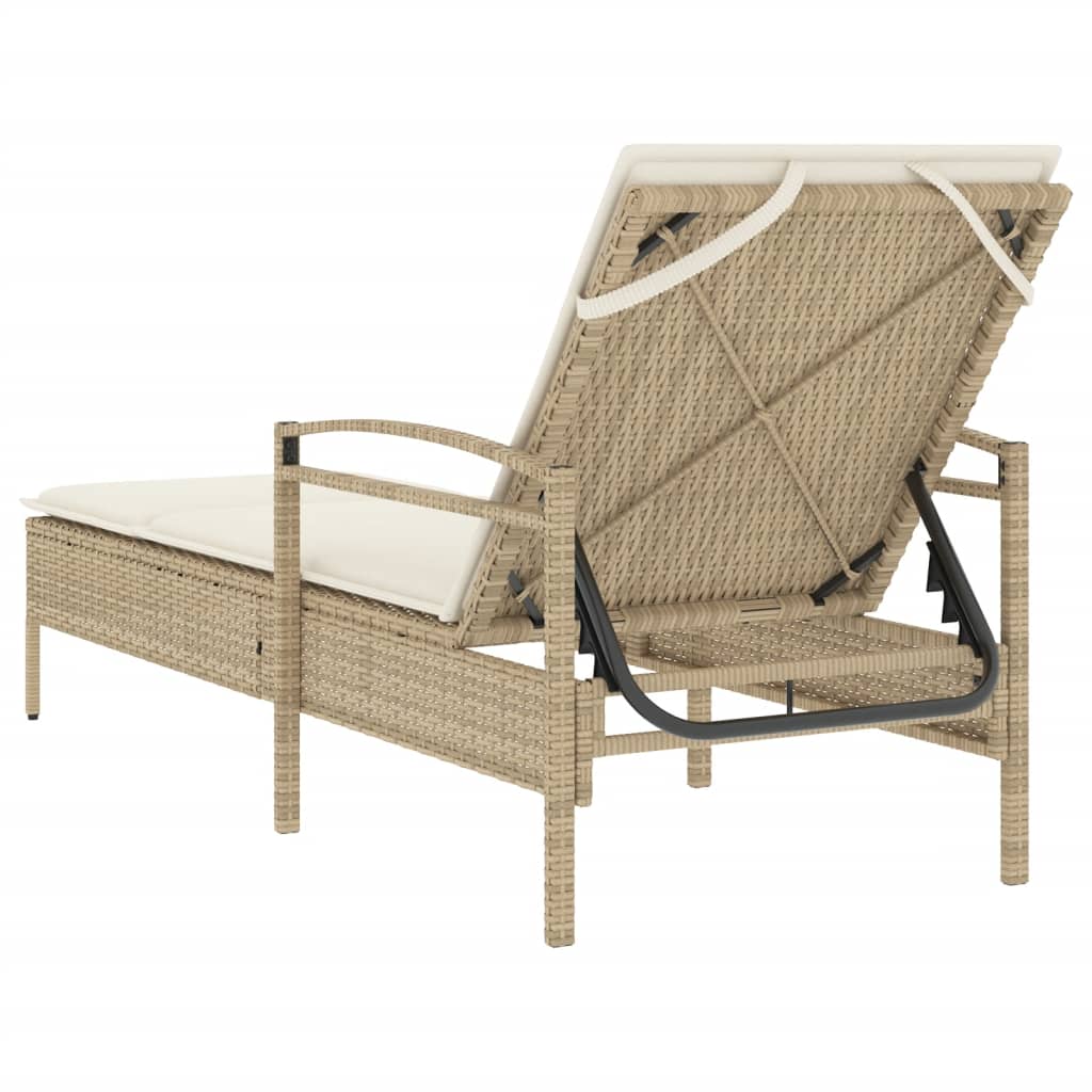 Lettino Prendisole con Cuscino Beige 63x200x81 cm in Polyrattan