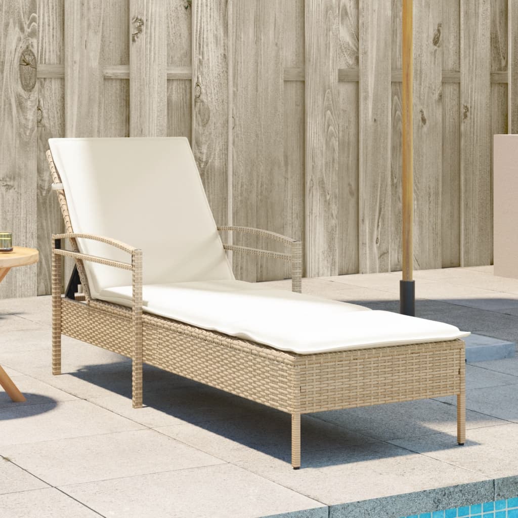 Lettino Prendisole con Cuscino Beige 63x200x81 cm in Polyrattan