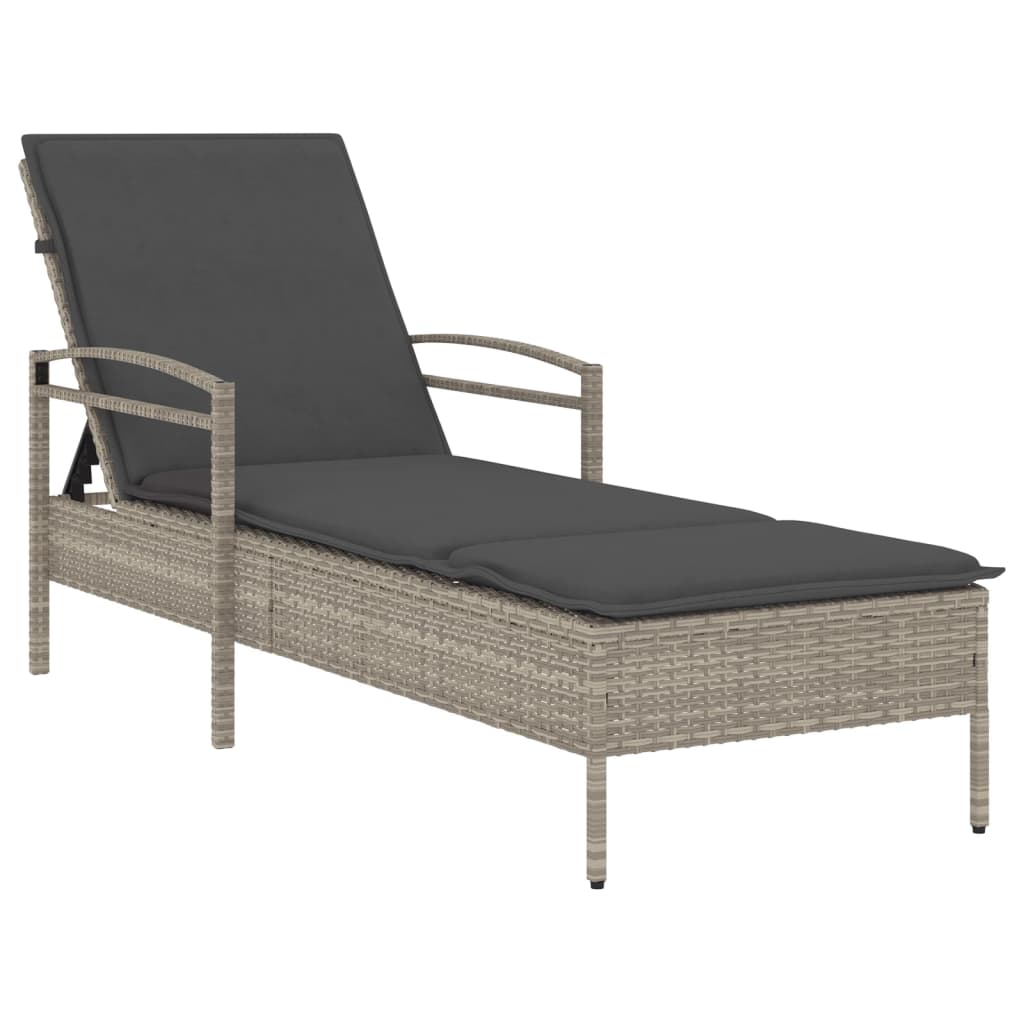 Cot with Light Gray Cushion 63x200x81 cm in Polyrattan