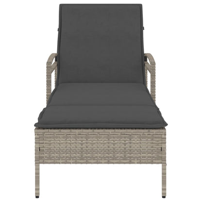 Lettino con Cuscino Grigio Chiaro 63x200x81 cm in Polyrattan