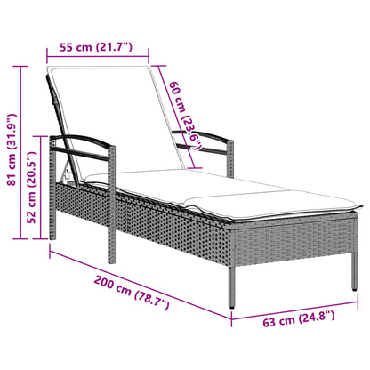 Cot with Light Gray Cushion 63x200x81 cm in Polyrattan