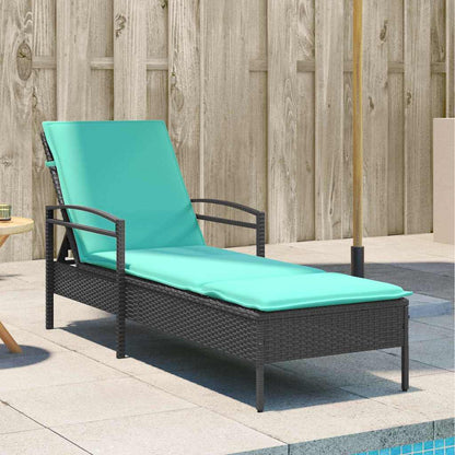 Lettino prendisole con cuscino nero 63x200x81 cm in polyrattan (solo USA)