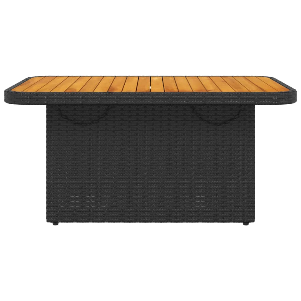 Tavolo da Giardino Nero 90x55x71cm in Polyrattan e Legno Acacia